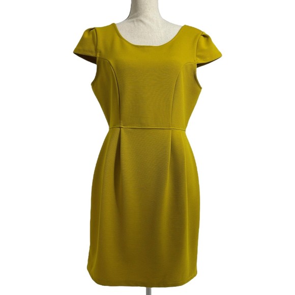 Bar III Missoula Mustard Yellow Cap Sleeve Classic Ribbed A Line Dress Womens L - Picture 1 of 10